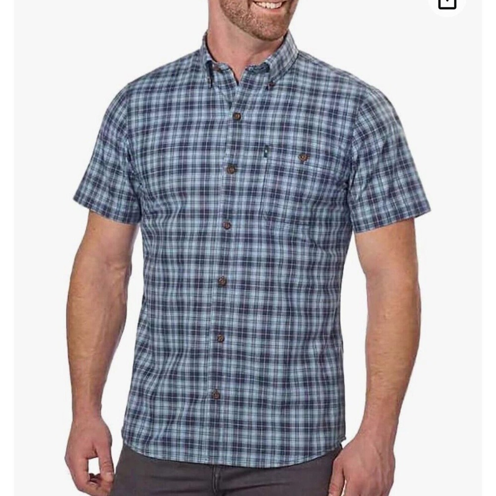 G.H. Bass & Co For Hard Service Mens Short Sleeve Blue Plaid Shirt Size XL‎